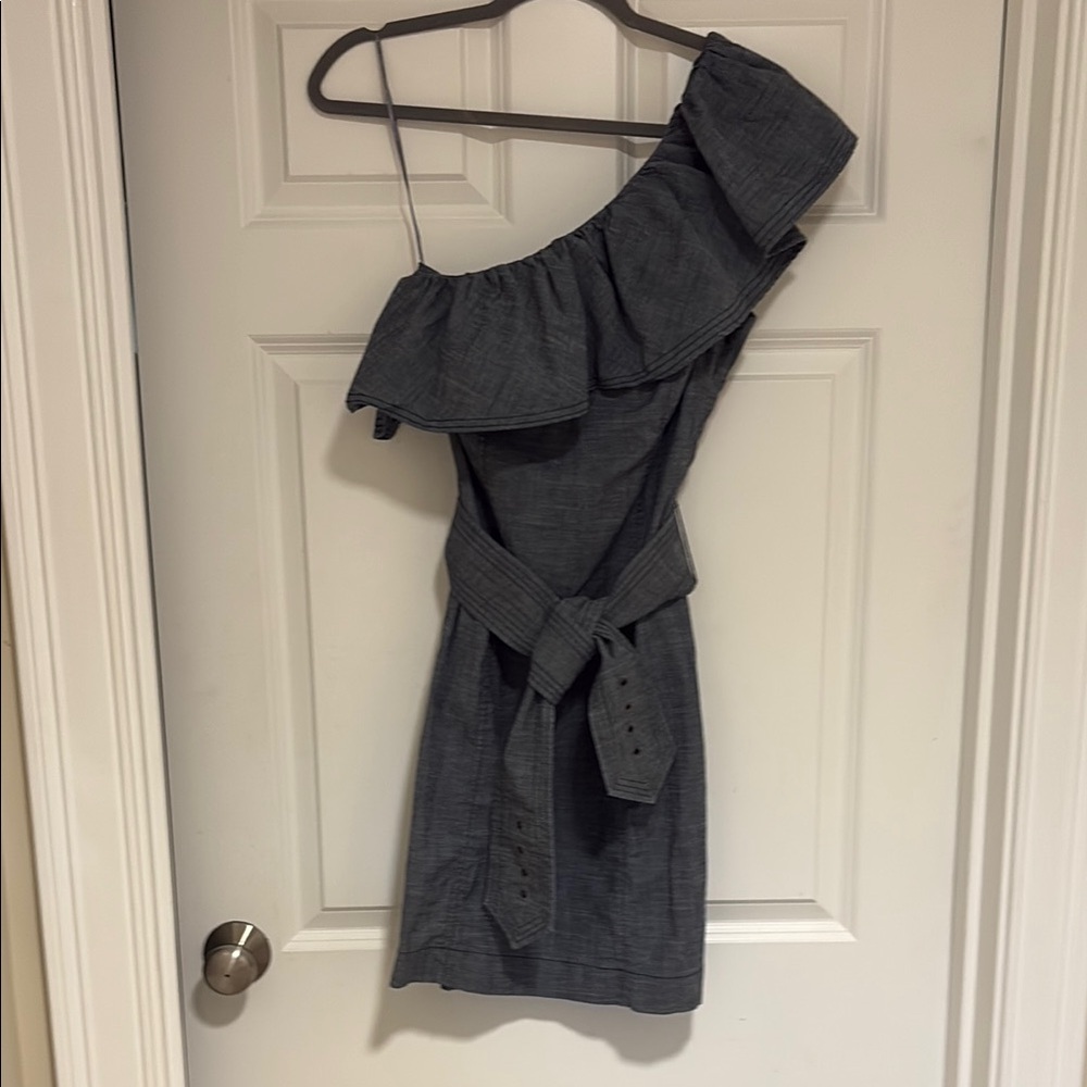 Trina Turk Gray/blue Asymmetrical Ruffled Cocktail Dress